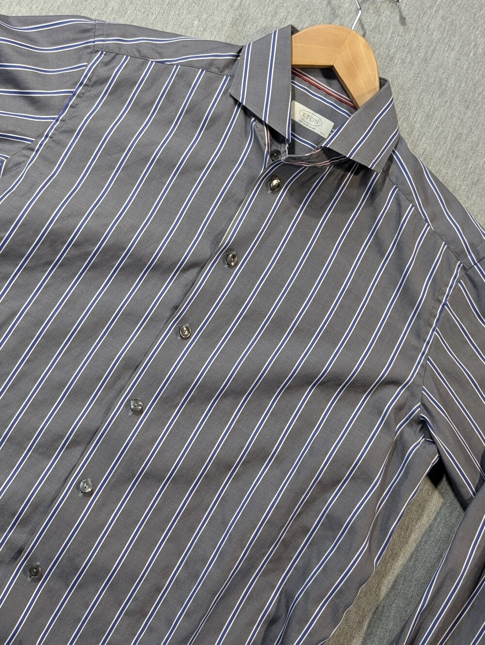 Eaton Contemporary Striped Dress Shirt Men's 16.5 Grey Blue
